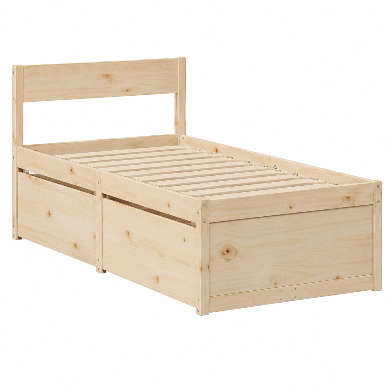 Massivholzbett – aus Massivholz, 90 × 200 cm, mit Schubladen, aus Massivholz und Kiefernholz, für Schlafzimmer