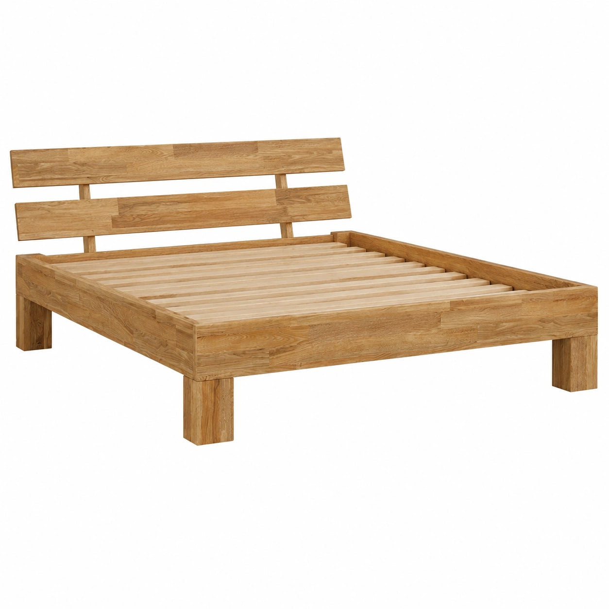 Massivholzbett – aus Massivholz, 140 × 200 cm, aus Eichenholz, Naturfarben, für Schlafzimmer
