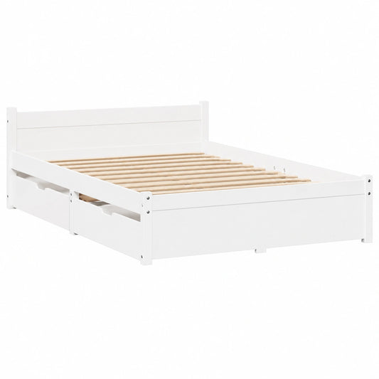 Massivholzbett – aus Massivholz, 140 × 200 cm, mit Schubladen, mit Lattenrost, aus Kiefernholz, für Schlafzimmer