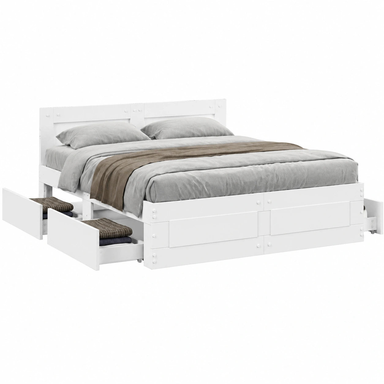 Bett – 120 × 200 cm, mit Stauraum, mit Schubladen, mit Bettkasten, aus Holz, für Schlafzimmer und Jugendzimmer