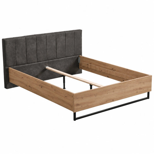 Holzbett – 180 × 200 cm, aus Eichenholz, Grau und Schwarz