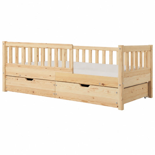 Kinderbett – 120 × 200 cm, skandinavischer Stil, mit Schubladen, aus Holz