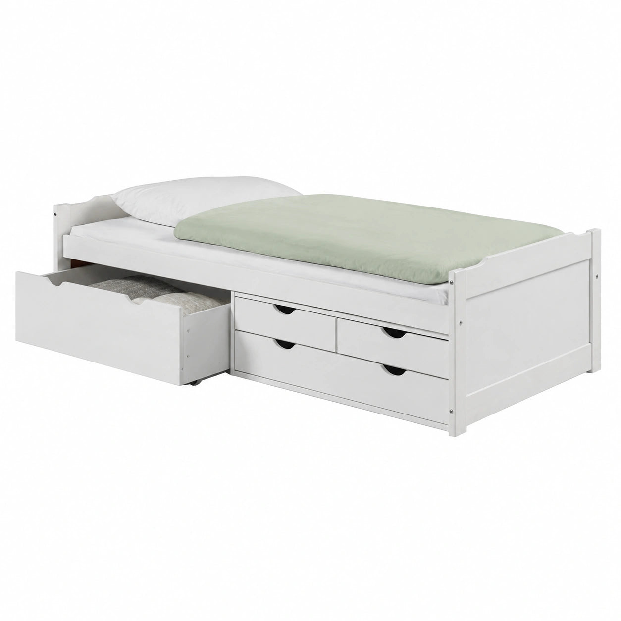 Bett – 90 × 200 cm, mit Stauraum, mit Schubladen, aus Kiefernholz