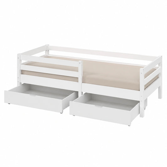 Kinderbett – 90 × 200 cm, mit Schubladen, mit Lattenrost, aus Kiefernholz und Holz