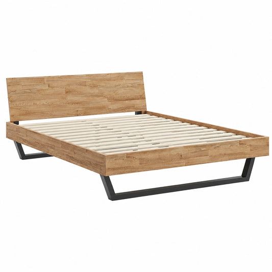 Massivholzbett – aus Massivholz, 140 × 200 cm, aus Massivholz und Eichenholz