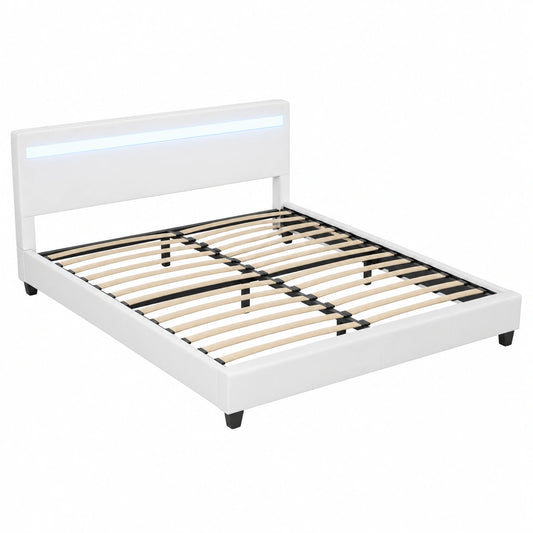Polsterbett – 120 × 200 cm, gepolstert, mit LED-Beleuchtung, mit Lattenrost, aus Kunstleder